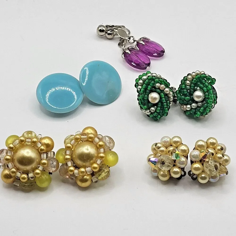 Lot of 5 Clip On Earrrings Vintage 60s 